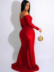Long Sleeve Off Shoulder Ruched Maxi Dress