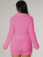 Two Piece Bubble Tie Up Crop Top Shorts