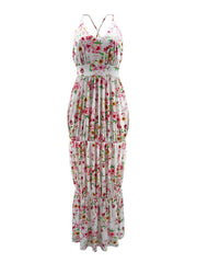 Spaghetti Strap Floral Print Backless Maxi Dress