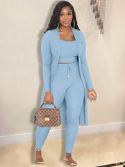 Open Front Cardigan Long Pants Three Piece Outfits