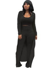 Three Pieces Set Crop Top Long Kimono Cardigan Pants