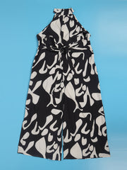 Sleeveless Printed Back-Zip Wide-Leg Jumpsuit