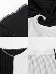 Two Piece Color Block Crop Top Maxi Skirts