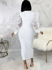 Lantern Sleeve Patchwork Maxi Dress