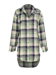 Long Sleeve Plaid Print Mini Dress Blouse