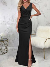 Sleeveless Ruched Split Maxi Dress