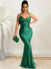 Spaghetti Strap Ruched Lace Up Maxi Dress