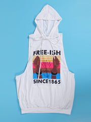 Sleeveless Letter Printed Bodycon Hooded Top