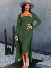 Two Piece Strapless Tube Dress Cardigan