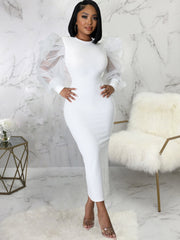 Lantern Sleeve Patchwork Maxi Dress