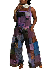 Sleeveless Plaid Print Overalls Jumpsuit