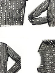 Long Sleeve Mesh Rhinestone Crop Top