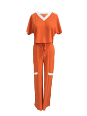 Two Piece Short Sleeve Top Drawstring Pants