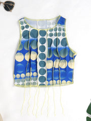 Two Piece Sleeveless Print Crop Top Bodycon Shorts