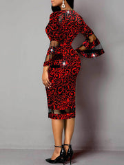 Bell Sleeve Floral Print Bodycon Midi Dress