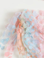 Three-Piece Halter Floral Mesh Skirt Swimsuit Set