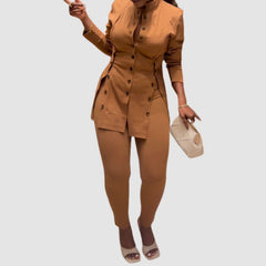 Stand Collar Slit Top Bodycon Pants set