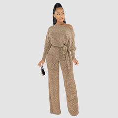 Leopard Printed Off-shoulder Jumpsuit