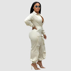 Lapel Patch Pocket Cargo Jumpsuit