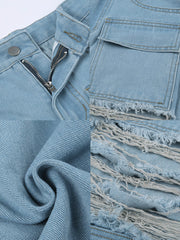 Hollow Out Straight Leg Distressed Jeans