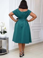 Off Shoulder Ruched Swing Midi Dress