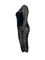 Plus Size Mesh Patchwork Long Sleeve Midi Dress