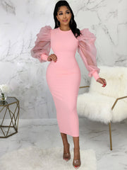 Lantern Sleeve Patchwork Maxi Dress