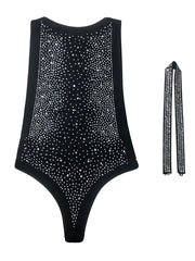 Two Piece Giltter Rhinestone Mesh Outfits