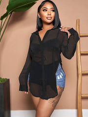 Solid Color Button Down Chiffon Shirts