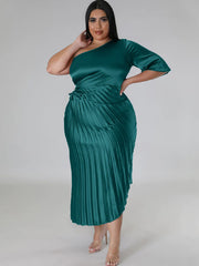 One Shoulder Lace Up Ruched Maxi Dress