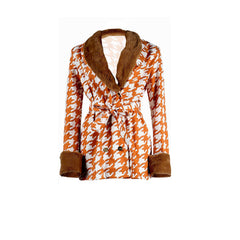 Houndstooth Long Sleeve Patchwork Woolen Coat