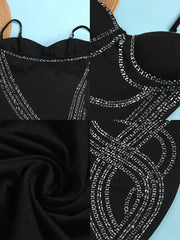 Spaghetti Strap Rhinestone Patchwork Mini Dress