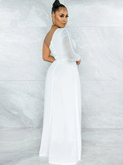 Mesh Patchwork One Shoulder Long Sleeve Jumpsuit