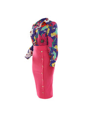 Two Piece Floral Print Shirt Midi Skirts