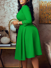 Plus Size Short Sleeve Stand Collar Party Swing Dress