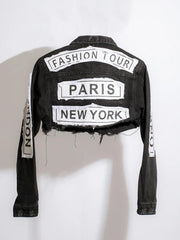 Denim Long Sleeve Letter Print Short Jacket