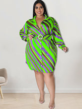 Long Sleeve Striped Mini Dress With Belt