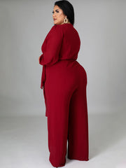 Long Sleeve Solid Bodycon Wide Leg Jumpsuit