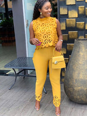 Two Piece Hollow Out Top Long Pants