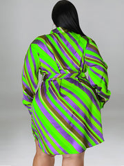 Long Sleeve Striped Mini Dress With Belt