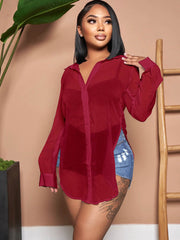 Solid Color Button Down Chiffon Shirts