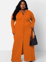 Long Sleeve Ribbed Solid Bodycon Maxi Dress