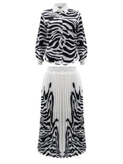Two Piece Long Sleeve Zebra Print Skirt Suit