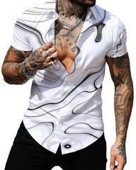 Mens Printed Short Sleeve Button Down Shirts