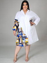 Plus Size Long Sleeve Loose Shirts Midi Dress