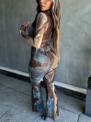 Two Piece Mesh Print Shirt Pants Set