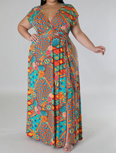 Plus Size Floral Print Split Maxi Dress