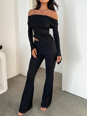 Two Piece Mesh Long Sleeves Top Bodycon Pants