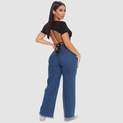 Butterfly Embroidered Wide Leg Jeans