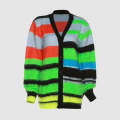 Color Contrast Striped Fleece Cardigan